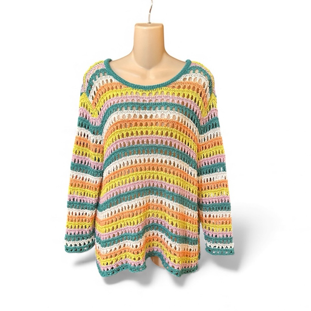 ADY P multicolor striped lightweight‎ crochet open knit sweater